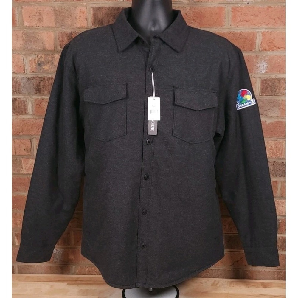 Burnside Flannel Shirt Jacket Size Large‎ Quilted Lining Charcoal NEW